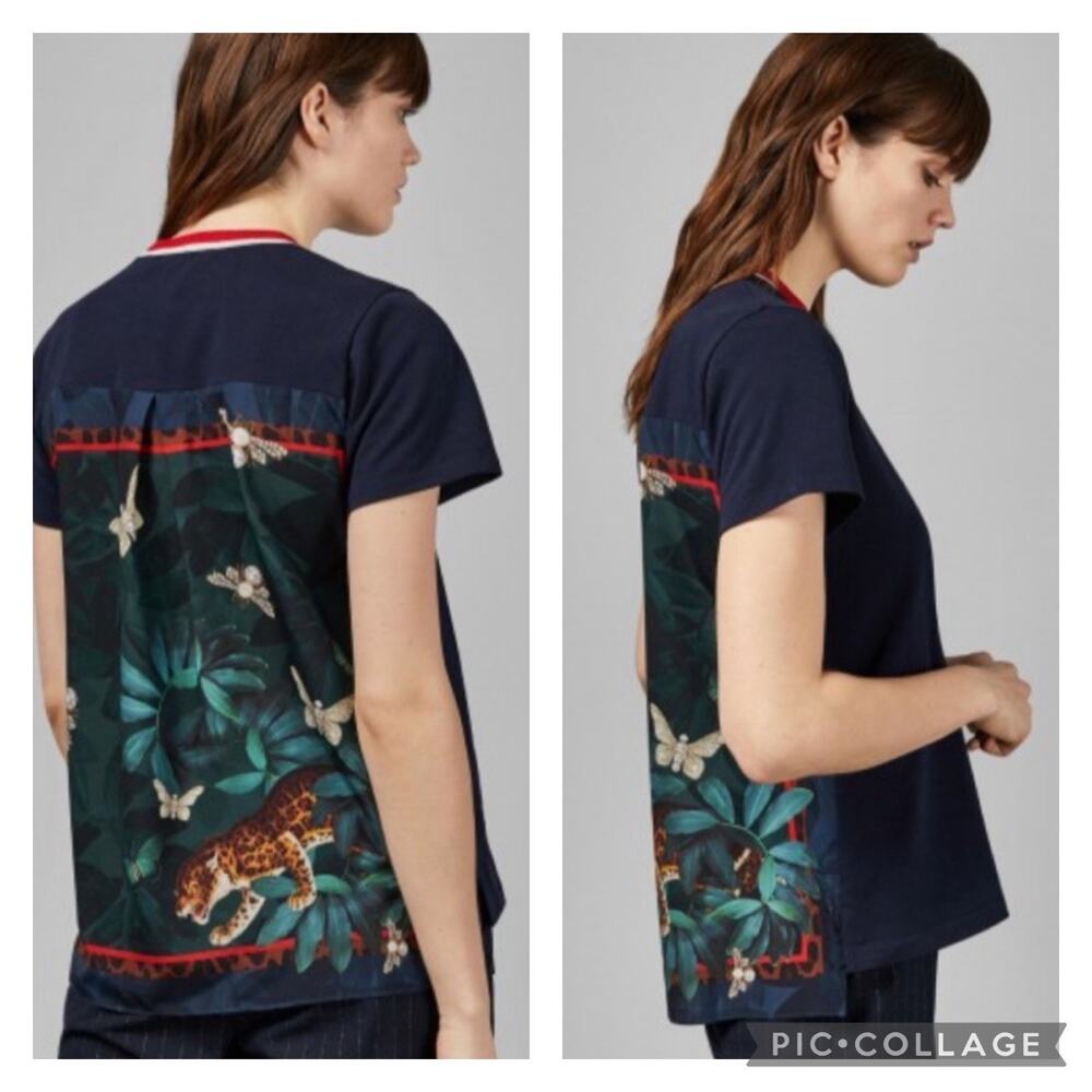 Ted Baker Lebby Top Jungle Cat Leopard Butterflies Bees Ringer Tee Size 8
